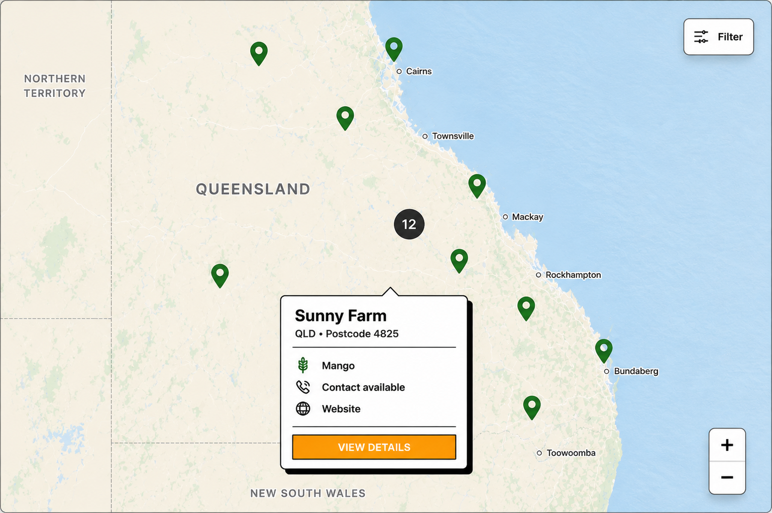 Mappa interattiva Australia con farm WHV
